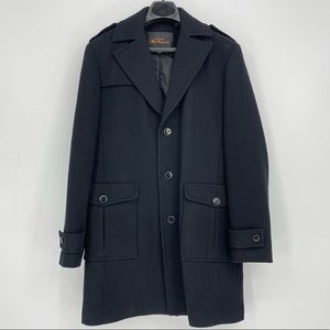 Ben Sherman Peacoat Trench Jacket Black Trench Coat Overcoat Button Up Heavy Top